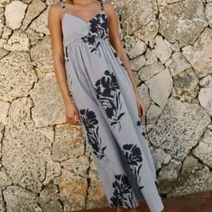 Abercrombie & Fitch Navy Floral Striped Maxi Dress Sz Medium